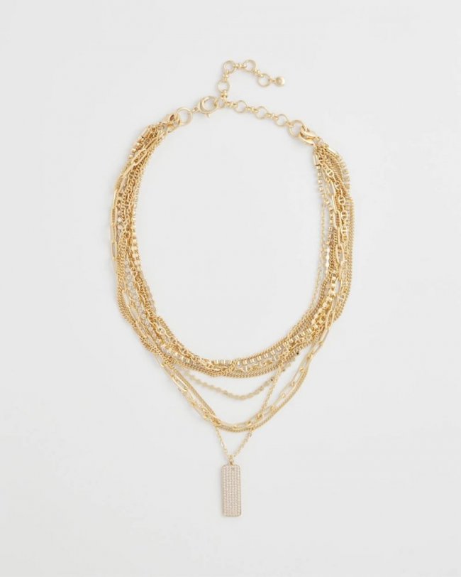 Chicos Convertible Gold Pave Pendant Necklace - GOLD