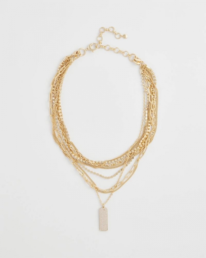 Chicos Convertible Gold Pave Pendant Necklace - GOLD