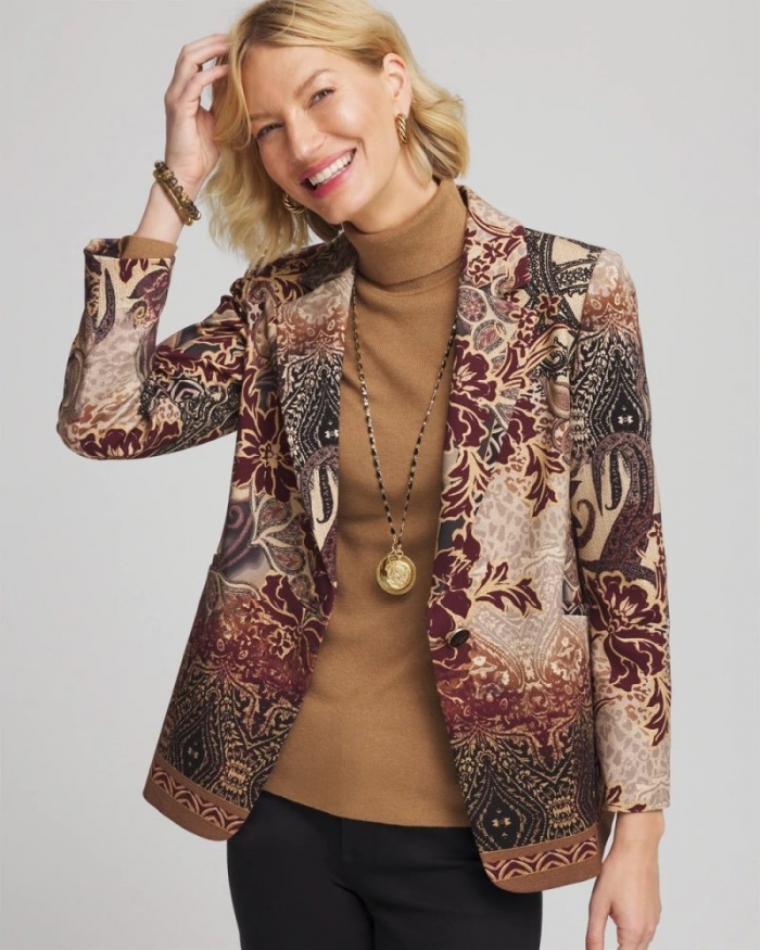 Chicos Artisanal Print Ponte Blazer - GRAPHITE GRAY
