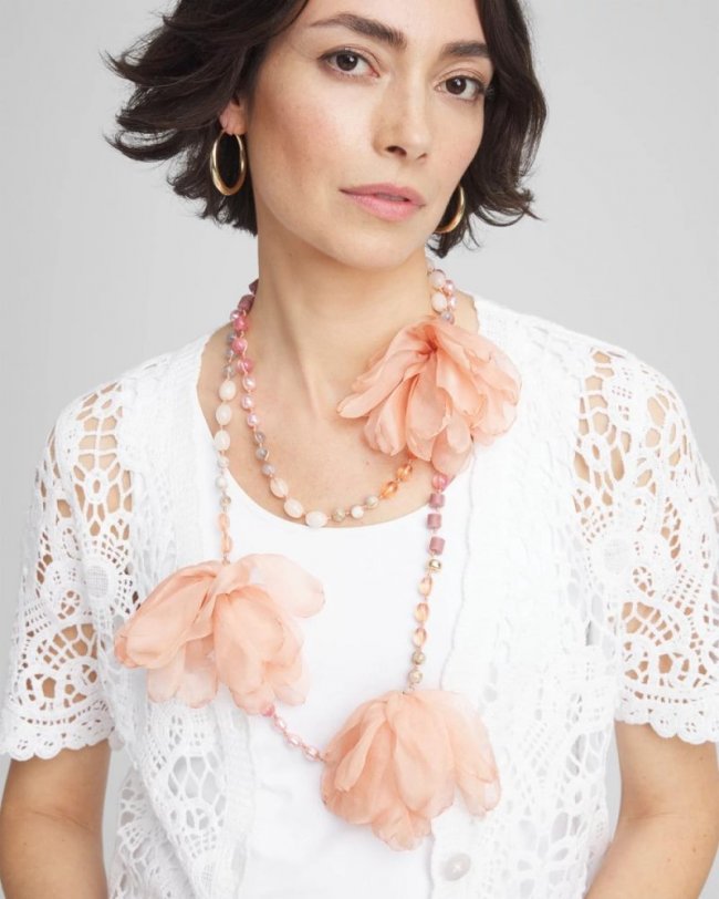 Chicos Pink Floral Aventurine Long Single Necklace - PINK
