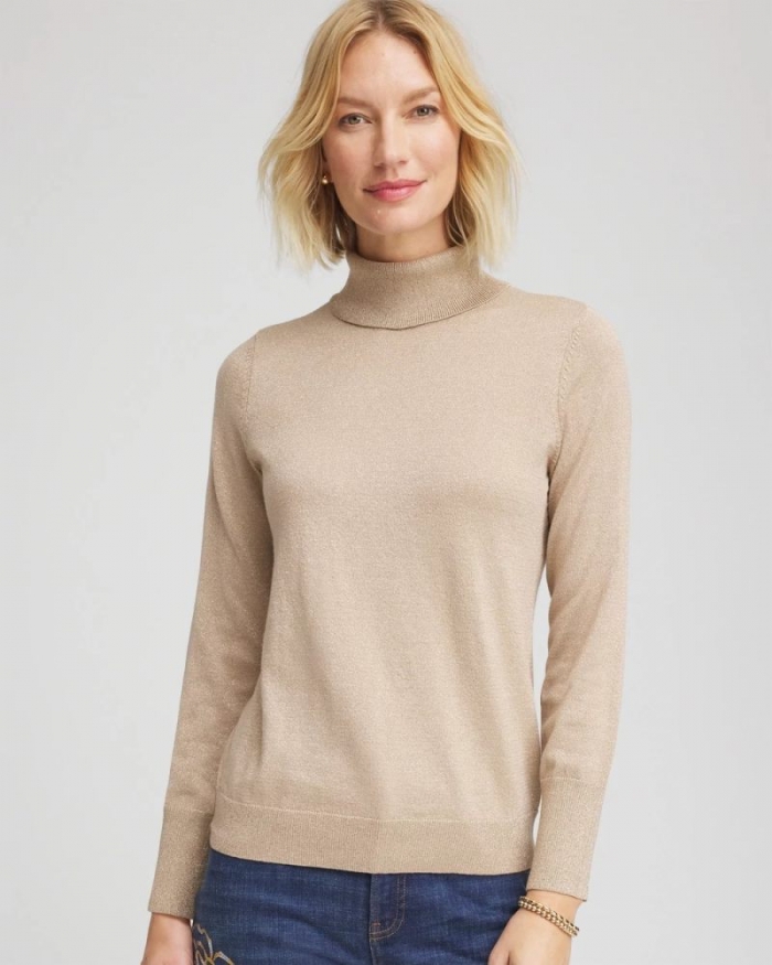 Chicos Metallic Turtleneck Pullover Sweater - CHAMPAGNE FIZZ