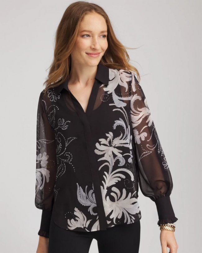 Chicos Georgette Flow Print Blouse - BLACK