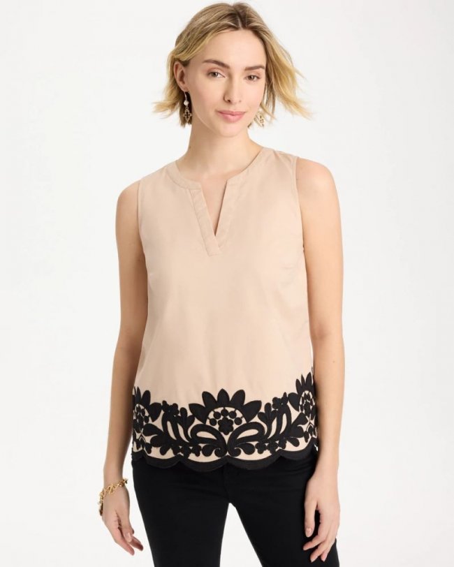 Chicos Applique Embellished Sleeveless Top - TAN BISQUE Chicos Applique Embellished Sleeveless Top - TAN BISQUE