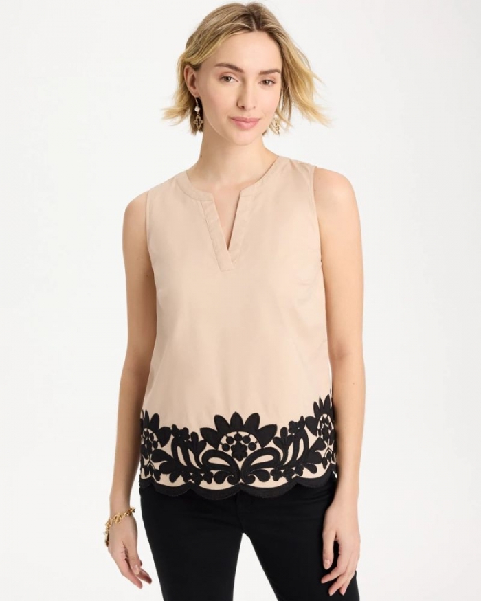Chicos Applique Embellished Sleeveless Top - TAN BISQUE