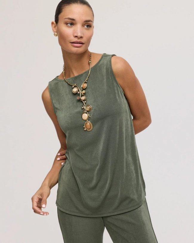 Chicos Travelers™ Side-Slit Tank - KELP FOREST Chicos Travelers™ Side-Slit Tank - KELP FOREST