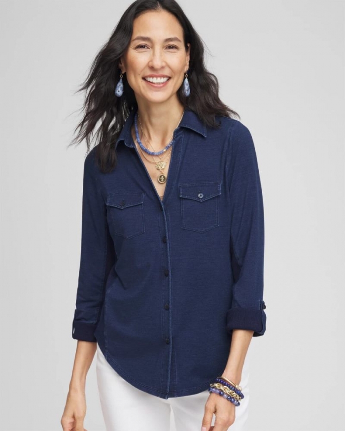 Chicos Collared Henley Top - RIVIERA AUTHENTIC