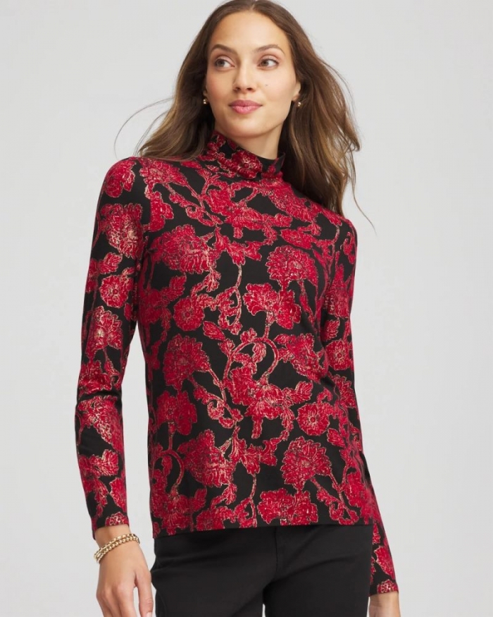 Chicos Touch of Cool™ Mockneck Layering Tee - CARMINE RED