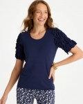 Chicos Knit 3D Sleeve Tee - PASSPORT BLUE