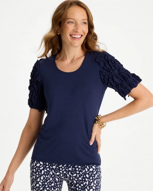 Chicos Knit 3D Sleeve Tee - PASSPORT BLUE