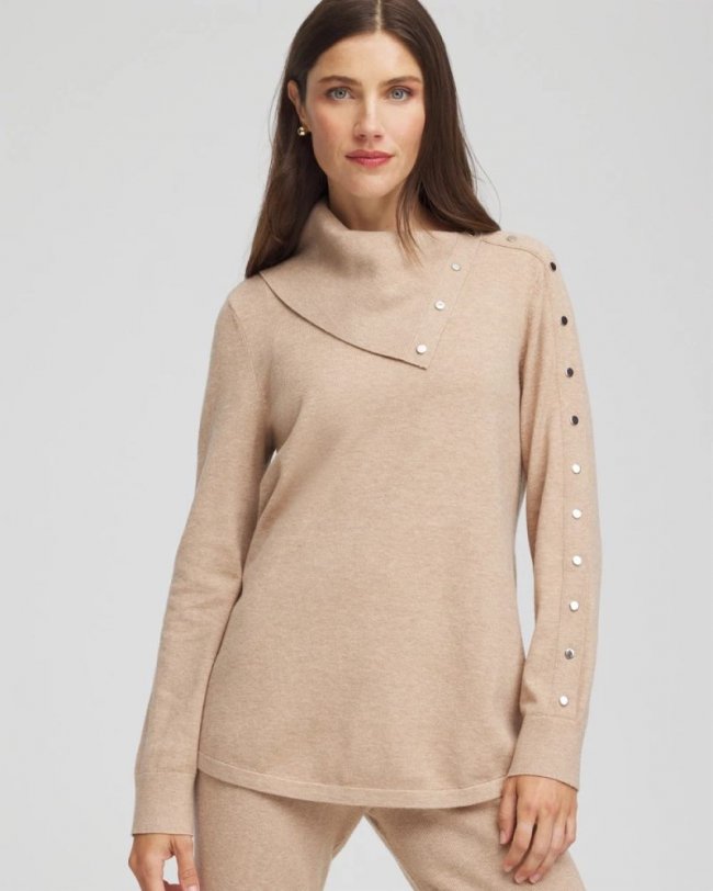 Chicos Zenergy® Luxe Envelope Neck Sweater - CHAMPAGNE FIZZ