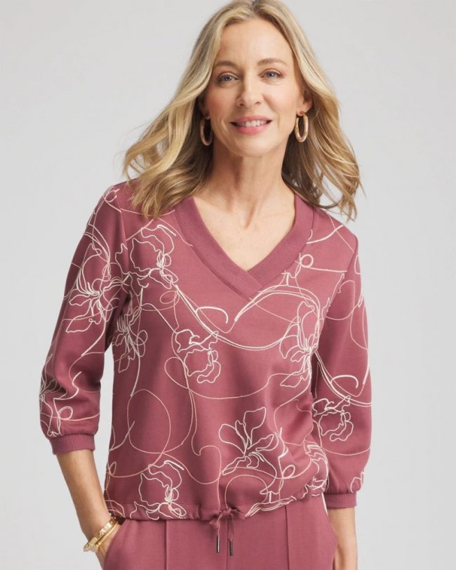 Chicos Zenergy® Double-Knit Embroidered Top - ROSEWOOD