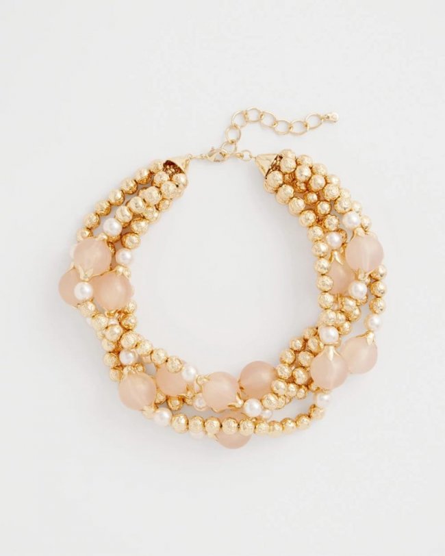 Chicos Gold Pink Chunky Beaded Necklace - PINK