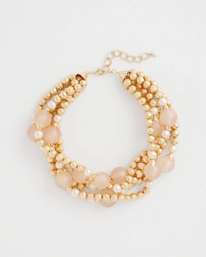 Chicos Gold Pink Chunky Beaded Necklace - PINK