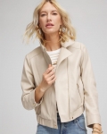Chicos Faux Leather Bomber Jacket - LIGHT OAK Chicos Faux Leather Bomber Jacket - LIGHT OAK