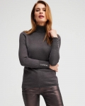 Chicos Grey Lurex Turtleneck Sweater - PEWTER