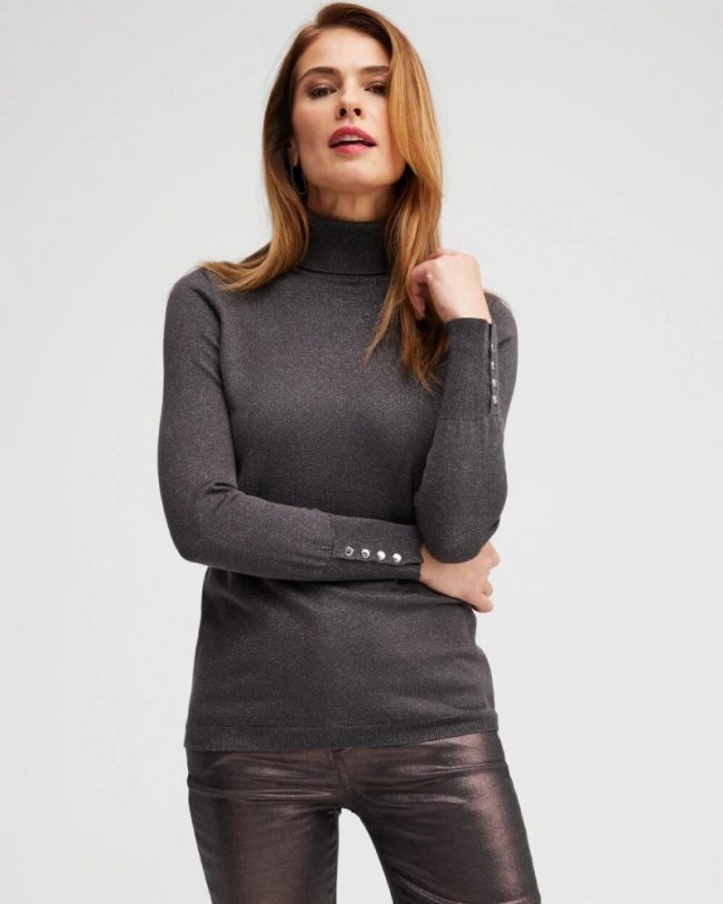 Chicos Grey Lurex Turtleneck Sweater - PEWTER