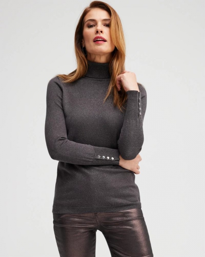 Chicos Grey Lurex Turtleneck Sweater - PEWTER