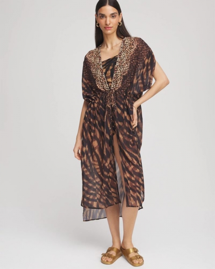 Chicos Miraclesuit® Raya De Safari Kimono Cover-Up - BLACK/BROWN