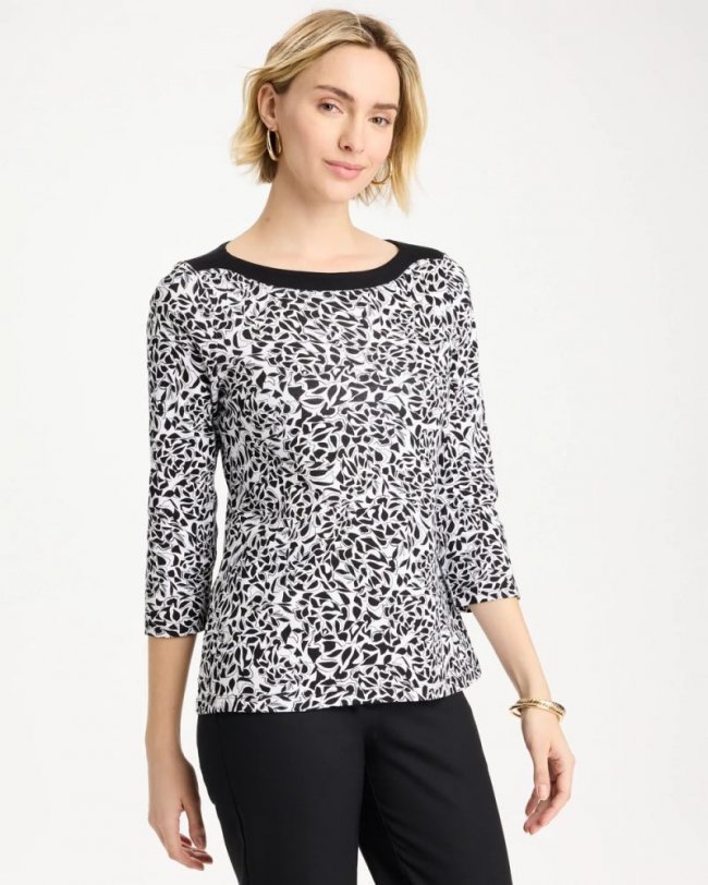 Chicos Fauna Pima 3/4 Sleeve Tee - BLACK