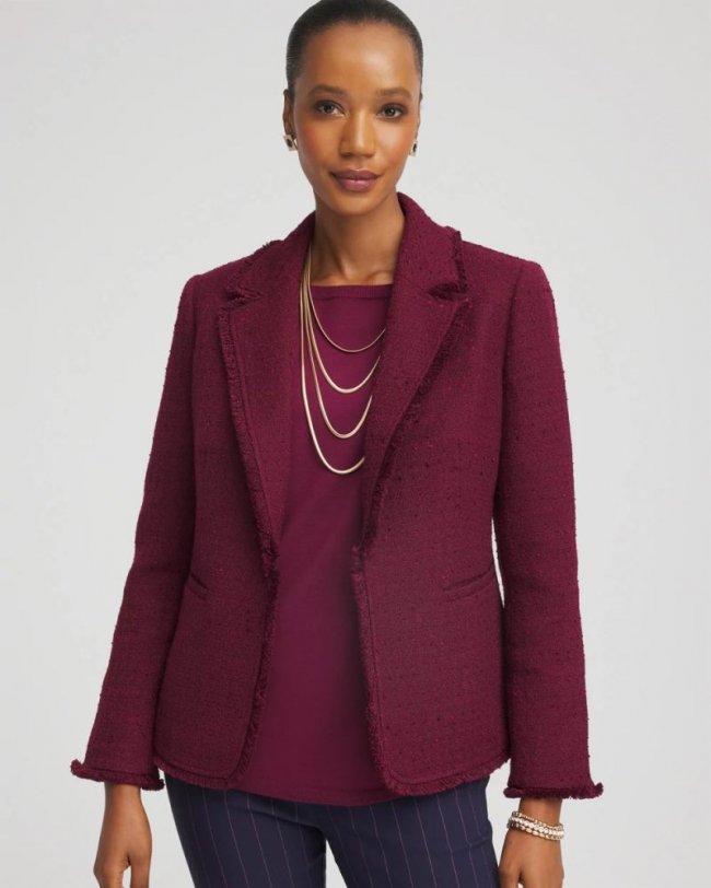 Chicos Tweed Fringe Blazer - DEEP CHIANTI