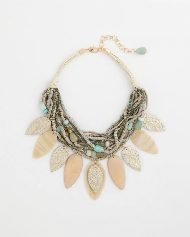 Chicos Multistrand Wood Petal Necklace - AQUA