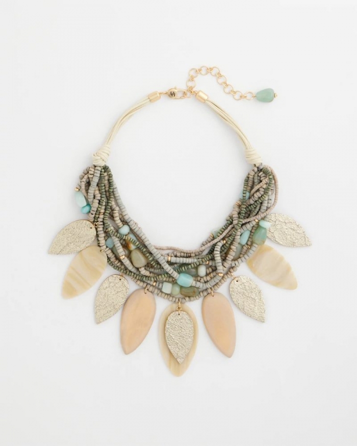 Chicos Multistrand Wood Petal Necklace - AQUA