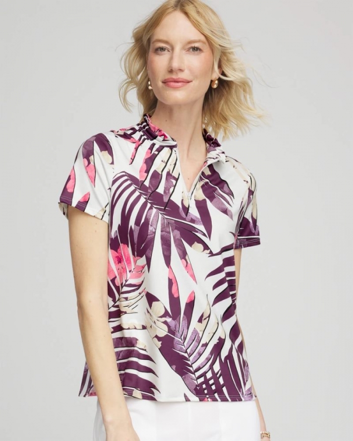 Chicos Zenergy® UPF Ruffle-Neck Polo - VIOLET AURA