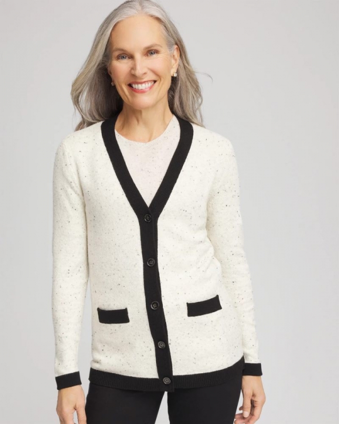 Chicos Tipped Lady Jacket Cardigan - ENGLISH CREAM