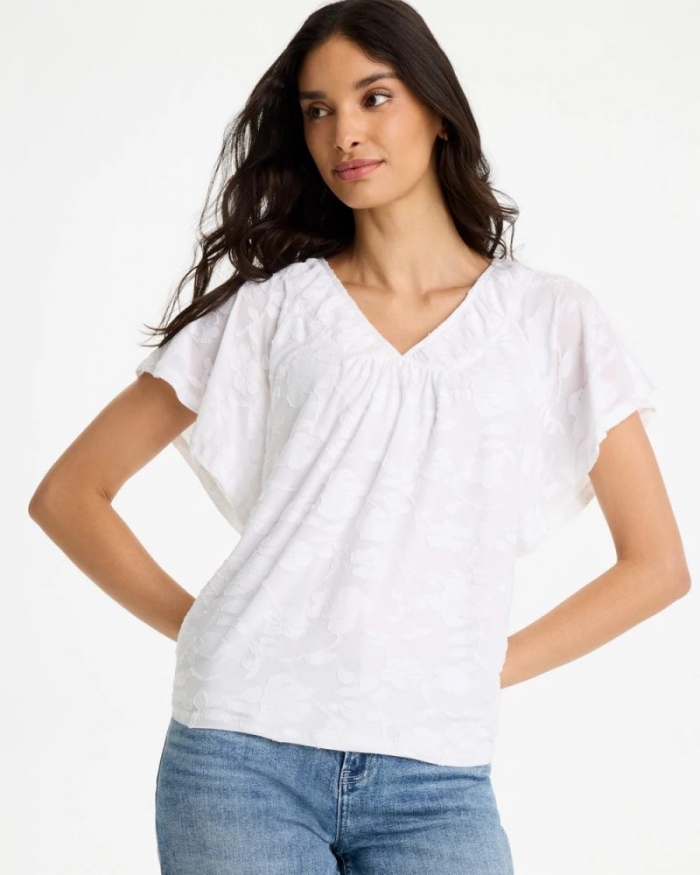 Chicos Burnout Floral Tee - ALABASTER