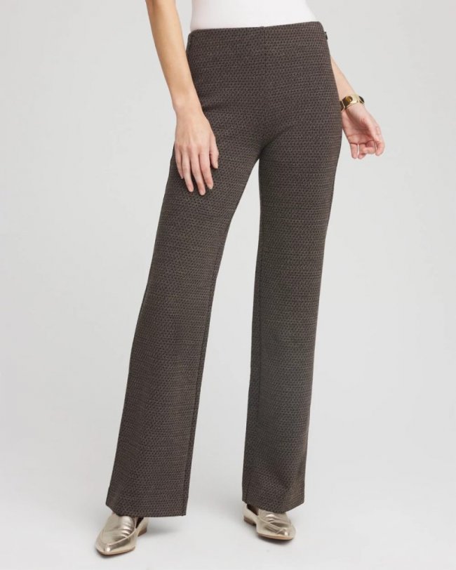 Chicos Juliet Jacquard Full-Length Ponte Pants - BLACK