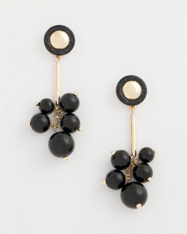 Chicos Linear Black Bead Cluster Earrings - BLACK