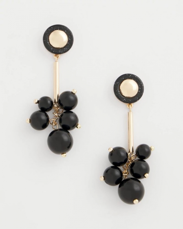 Chicos Linear Black Bead Cluster Earrings - BLACK