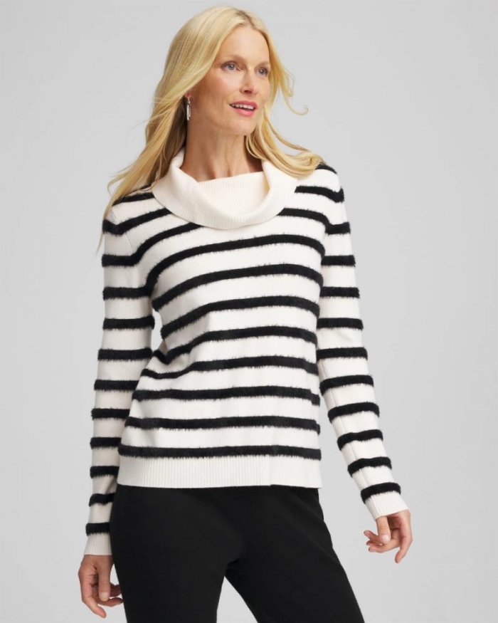 Chicos Zenergy® Luxe Eyelash Striped Sweater - BLACK