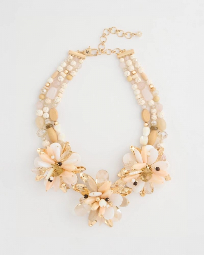 Chicos Chico's Originals Neutral Floral Bib Necklace - NEUTRAL