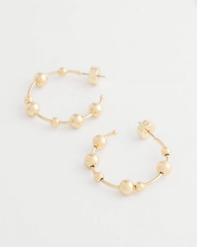 Chicos Goldtone Beaded Hoop Earrings - GOLD