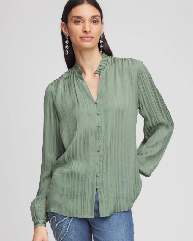 Chicos Georgette Ruffled-Hem Blouse - MINERAL GREEN