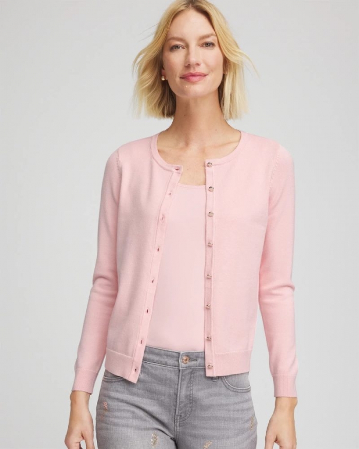 Chicos Crewneck Cardigan - BLUSHED