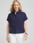Chicos Embroidered Eyelet Button-down Top - PASSPORT BLUE