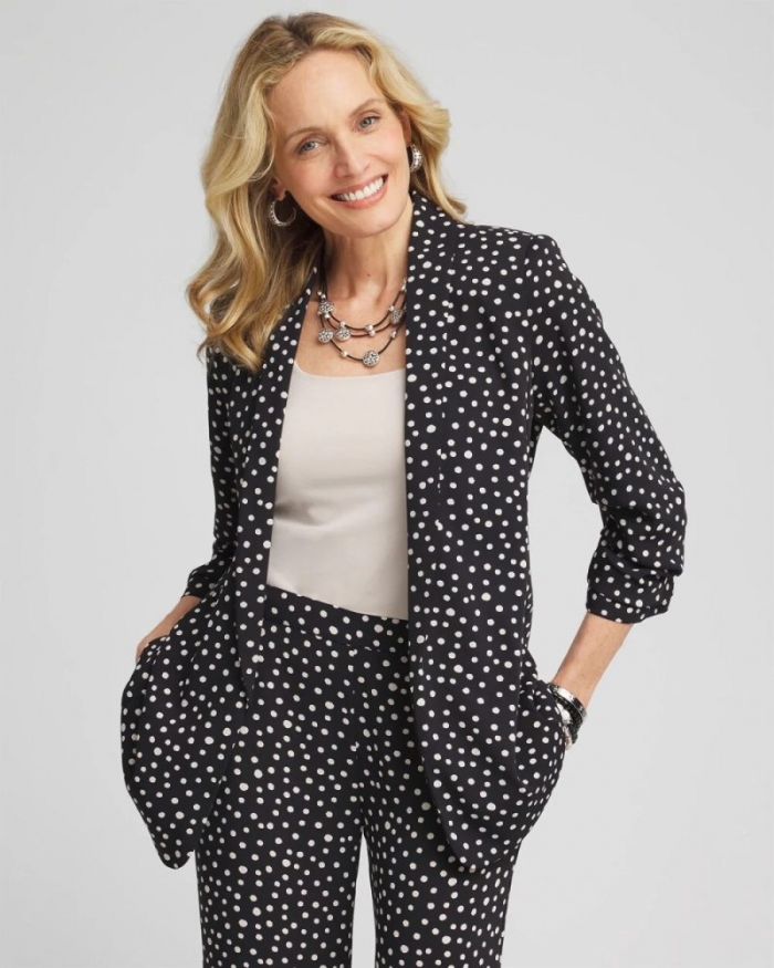 Chicos Ruched Sleeve Blazer - BLACK/SMOKEY TAUPE