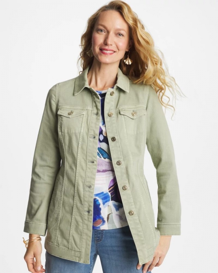 Chicos Elongated Belted Denim Jacket - SEAGRASS GREEN
