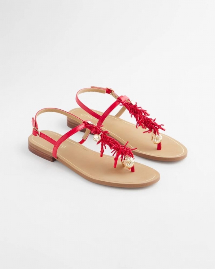 Chicos Coral Beach T-Strap Sandals - RED