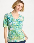 Chicos Pima Printed Elbow Sleeve Tee - BONDI BLUE Chicos Pima Printed Elbow Sleeve Tee - BONDI BLUE