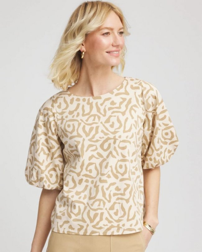 Chicos Animal Print Bubble Sleeve Top - GLISTENING SAND Chicos Animal Print Bubble Sleeve Top - GLISTENING SAND