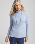 Chicos Metallic Stripe Mock Neck Tee - BLUE MUSE Chicos Metallic Stripe Mock Neck Tee - BLUE MUSE