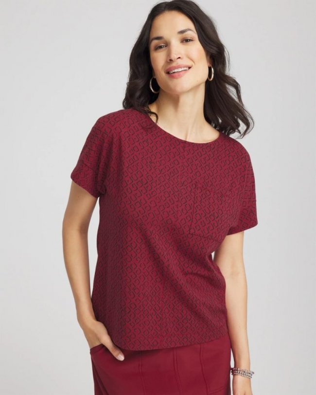 Chicos Zenergy® UPF Geo-Print Dolman Top - RUSSET RED