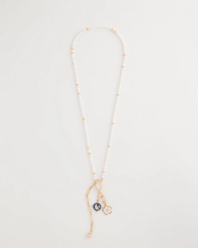 Chicos Medallion Pendant Pearl Necklace - ORCHID