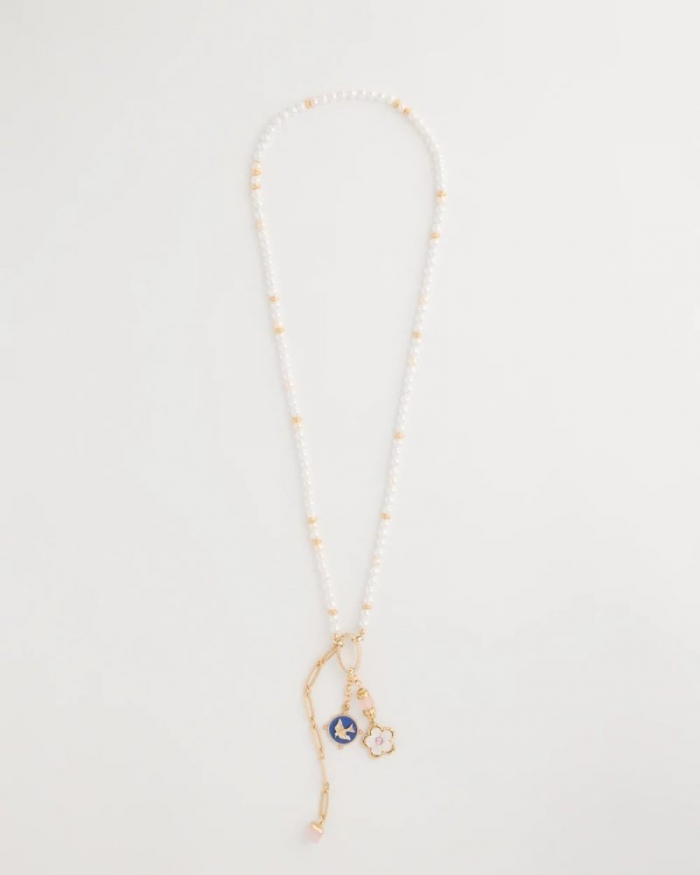 Chicos Medallion Pendant Pearl Necklace - ORCHID