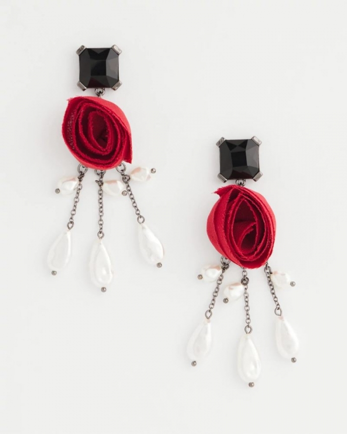 Chicos Red Rose Drop Earrings - RED