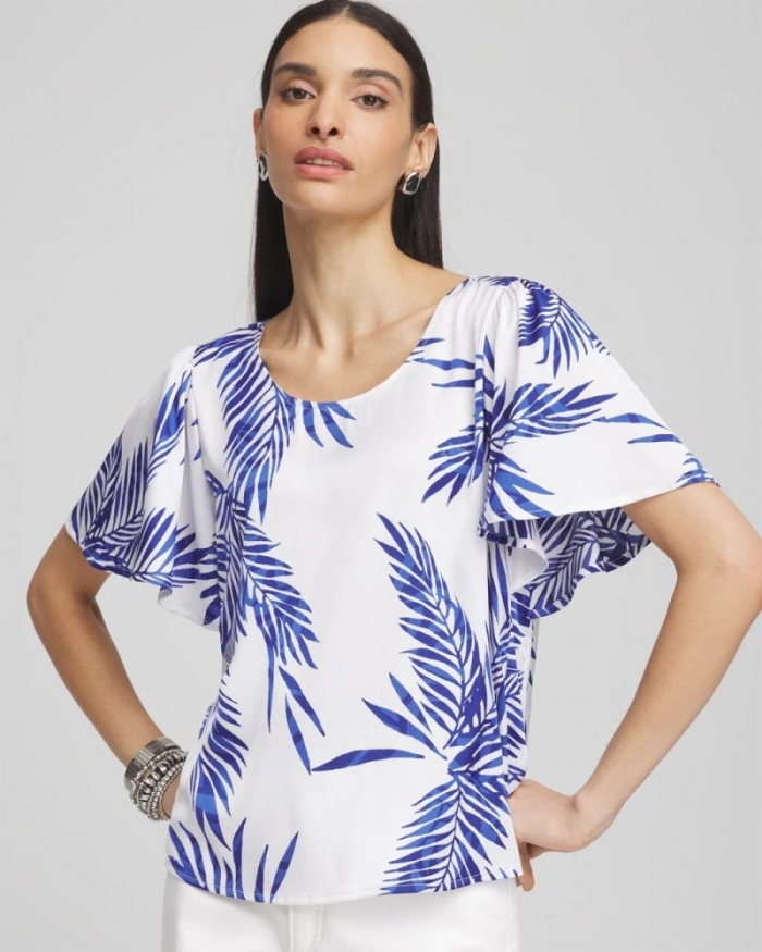 Chicos Flutter Sleeve Satin Top - BLUE CASA