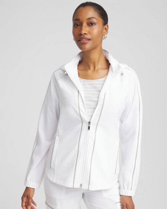 Chicos Zenergy® UPF Neema Zip-Front Caviar Trim Jacket - ALABASTER